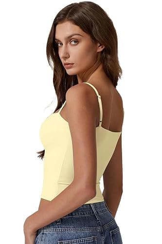 QINSEN Women's Double Lined Basic Tank Top Adjustable Spaghetti Straps Sleeveless Camisole Shirts thumbnail 5