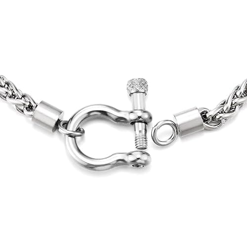 COOLSTEELANDBEYOND Mens Women Stainless Steel Foxtail Wheat Chain Necklace, Screw Anchor Shackle Nautical Sailor Clasp thumbnail 5