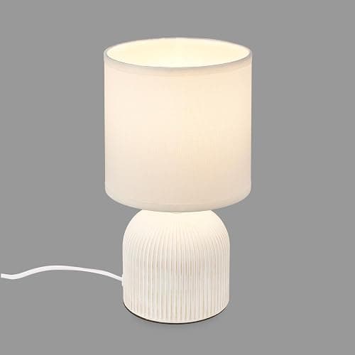 BRILONER - Tischlampe mit Stoffschirm, Kabelschalter, Keramikfuß, Lampe, Nachttischlampe, Tischleuchte, Dekolampe Flur, Bürolampe, Leselampe, Wohnzimmer, Schlafzimmer, 15x28 cm (DxH), Weiß thumbnail 8