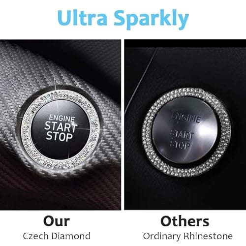ToBeQueen Car Bling Ring Crystal Car Stickers Rings Womens Car Decals,2Pcs Push Start Button Bling Ignition Ring Sticker,Bling Car Interior Accessory for Women,Silver thumbnail 3