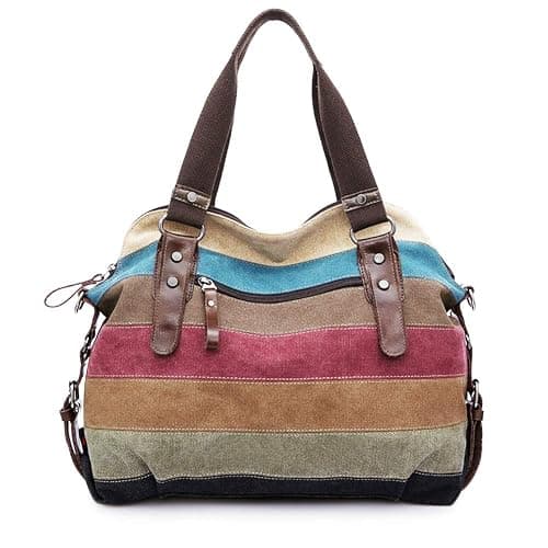 SNUG STAR Canvas Handbag Multi-Color Striped Lattice Cross Body Shoulder Purse Bag Tote-Handbag for Women thumbnail 5