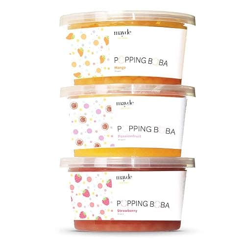 Mayde Popping Boba Pearls, Strawberry, Mango, Passion Fruit, 490g, 3 Pack | Bursting Balls Party Kit - Image 1