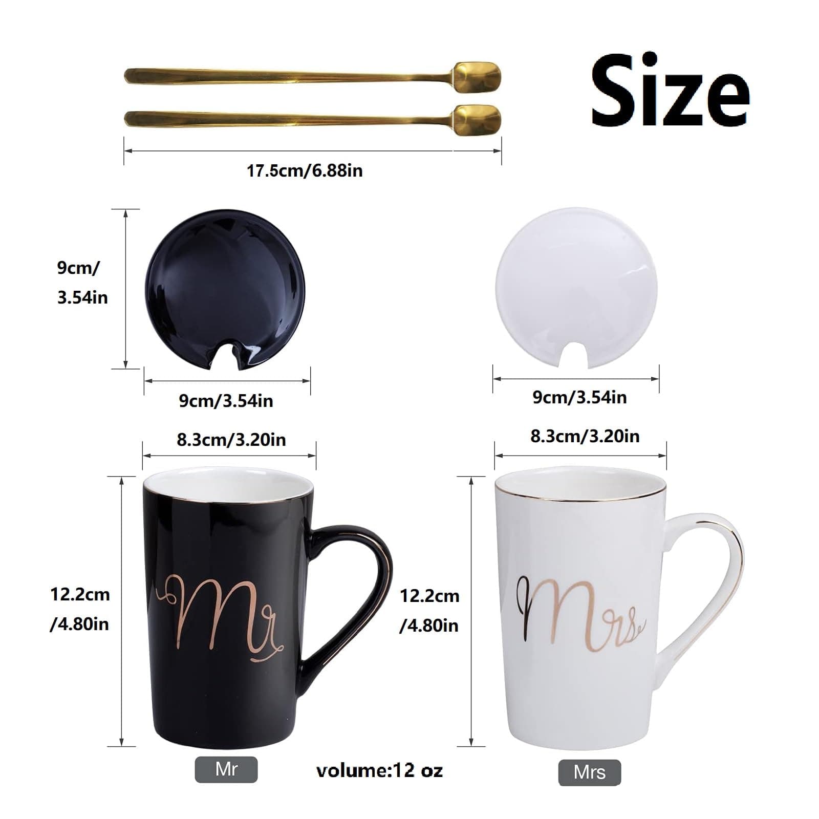 Coffee Mugs Set Couple Cups, Wedding Presents for Bridal Shower, Engagement Gifts Couple Gifts, Birthday for Him Her Husband Wife Anniversary (Black&White) thumbnail 2