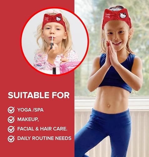 Mädchen Stirnband mit Schleife – Flauschiges Haarband mit Hallo Kitty – Rosa Haarreif für Kinder – Weiches Kopfband für Gesichtspflege, Make-up & Spielspaß - Hallo kitty - 1 stück (1er Pack) thumbnail 3