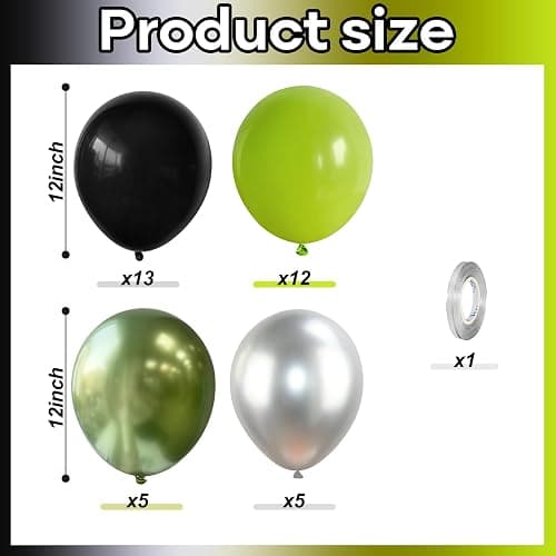 Green and Black Balloons, 35PCS Lime Green Black Silver Balloons, Gamer Latex Balloon for Boys Men Football Video Game On Level Favor Theme Jungle Theme Graduation Birthday Party Decorations Supplies - Black Green Silver - 12inch-35pcs thumbnail 3