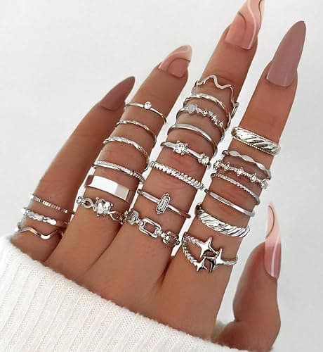 iF YOU 25 Pcs Gold Stackable Ring Set for Women, Chunky Knuckle Finger Midi Rings, Silver Simple Stacking Cute Rings Pack Trendy Stuff Jewelry Gift thumbnail 2