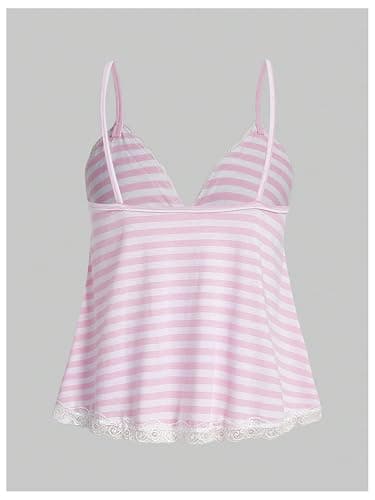 SOLY HUX Womens Y2K Lace Cami V Neck Sleeveless Striped Shirt Spaghetti Strap Camisole Gothic Tops thumbnail 2