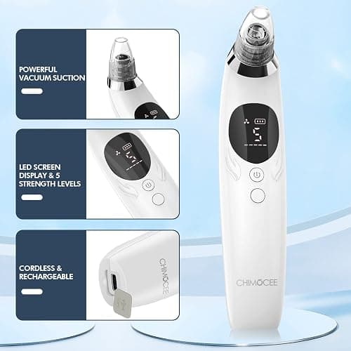 CHIMOCEE Blackhead Remover Pore Vacuum, Upgraded Black Head Remover for Face, Electric Acne Comedone Whitehead Extractor Tools-5 Suction Power, 5 Probes, USB Rechargeable Pimple Popper Tool Kit thumbnail 4