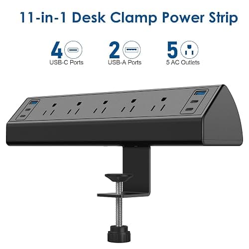 Desk Clamp Power Strip USB C,40W Total Fast Charging Station,4 PD 20W USB C Ports,Desk Edge Mount Power Strip 6 USB Ports 5 AC Outlets Surge Protector,6ft Cord,Fit 1.96" Tabletop Edge - 5 Outlets & 6 USB Ports - Black thumbnail 6