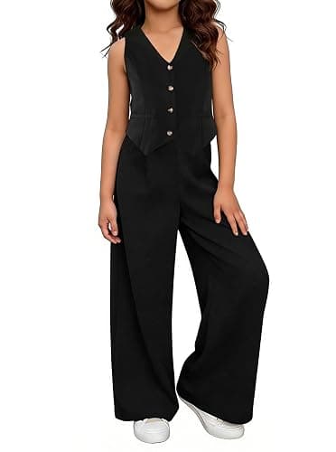 LuxyBear Girls Two Piece Outfits, Kids Vest And Wide Leg Pants Set, Back to School Outfits for Girls - Image 1