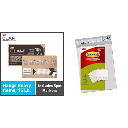 3M CLAW Drywall Picture Hangers holds 15 lb. & Command Picture Hanging Strips, Small, White, 18-Pairs - Image 1
