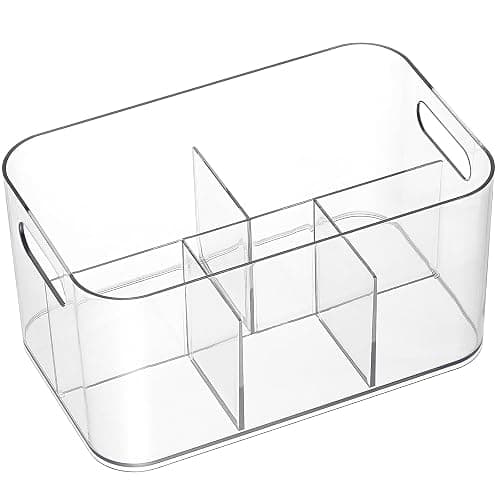 5-Compartment Clear Plastic Bin - Divided Art Supplies, Cosmetic Makeup Caddy Organizer - Multiuse Storage Container for Vanity, Bathroom, Kitchen, Office, Craft, Shower, Cleaning Items, (1 Pack) thumbnail 4