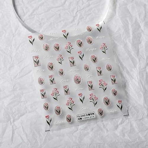 Flower Nail Stickers 5D Embossed Nail Art Stickers Decals Self-Adhesive Pink Tulips Floral Nail Supplies Spring Nail Art Design Decoration Accessories thumbnail 5