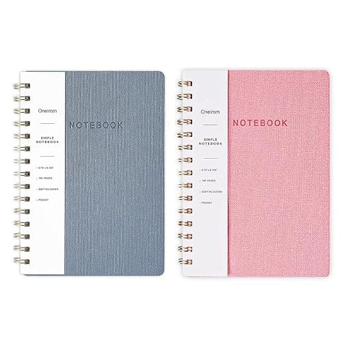 Spiral Notebook -A5 College Ruled Journal with Inner Pockets and 160 Pages,PU Leather Cover Business Journal, Twin-Wire Binding Notebook Perfect for Office & Home School Supplies - ReefBlue/Pink - Image 1