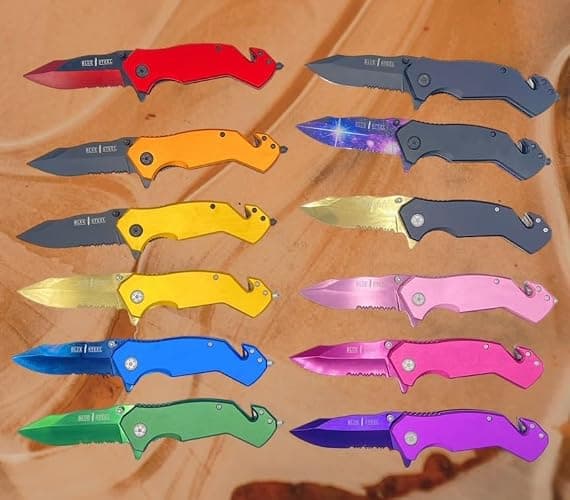 Blue Steel Personalized Laser Engraved Pocket Knife, Rescue Pocket Knife with 3.25-Inch Stainless Steel Blade, Glass Breaker Tip, Belt Cutter, and Pocketclip, Color - (Light Pink) thumbnail 4