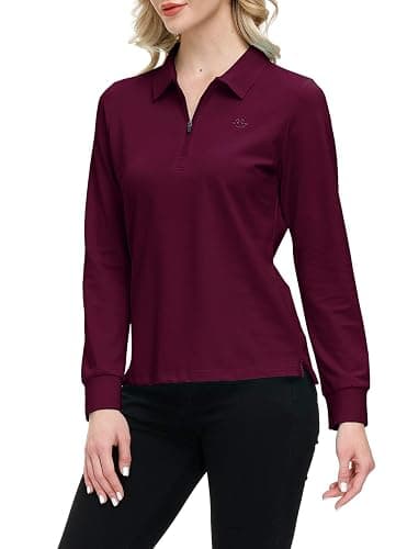 JINSHI Women's Golf Polo Shirt Long Sleeves Zip Up Sport Active Shirts Quick Dry Athletic T-Shirt Casual Tennis Tops Slim Fit thumbnail 4