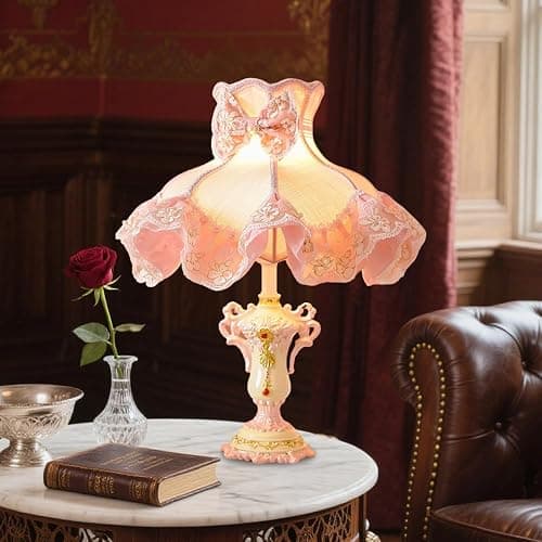 ZDAAPLJ Victorian Table Lamp Pink Princess Lamp French Country Bedside Lamp Farmhouse Cute Kids Table Lamp Vintage Rustic Nightstand Lamp for Girls Bedroom Children Nursery Desk Home Entryway thumbnail 2