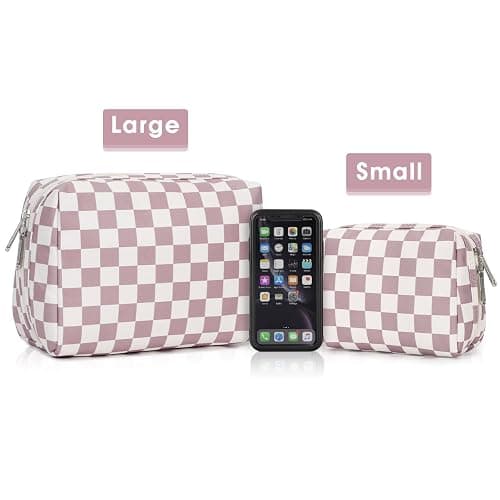 Narwey Checkered Makeup Bag Pink Travel Cosmetic Bag Organizer Toiletry Bag Make Up Bags with Compartments for Women Girls (Large, Dusty Rose Checkerboard) thumbnail 7