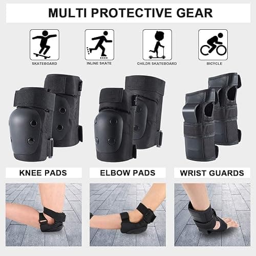 Adult/Child Knee Pads Elbow Pads Wrist Guards 3 in 1 Protective Gear Set for Skateboarding Inline Roller Biking Roller Skating Cycling Outdoor Sports Black M thumbnail 2