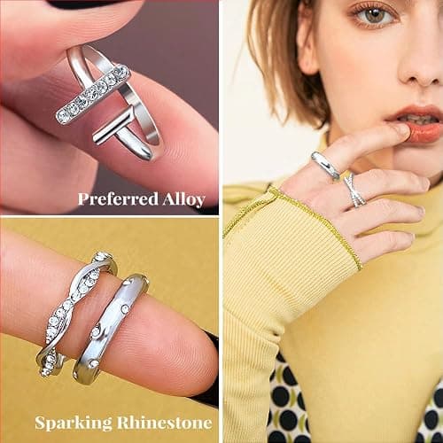 KISS WIFE Golden Silvery Black Kunckle Rings Set for Women, Dainty Simple Trendy Cute Stackable Finger Rings Pack, Perfect for Stacking Layering on Thumb and Knuckle, Mixed Size, Jewelry Gift thumbnail 3