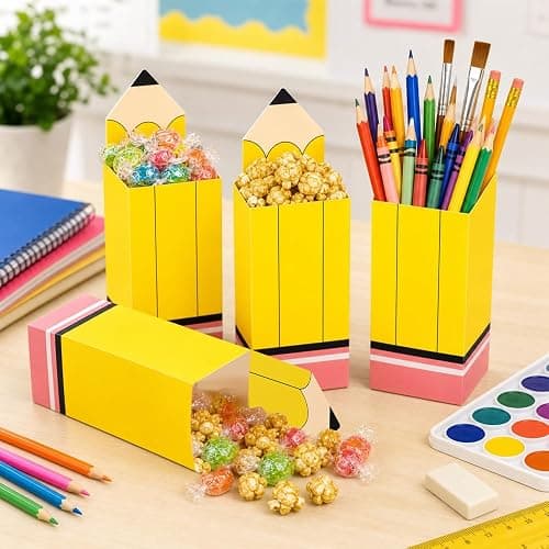 Pencil Candy Boxes, 12 Pcs Back to School Treat Gift Boxes, Pencil Popcorn Candy Goodie Snacks Holders Bulk First Day of School Paper Containers for Teacher Students Classroom Gift School Party Favors thumbnail 4