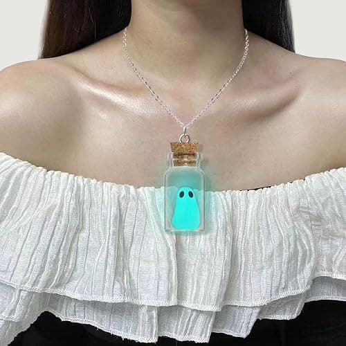 TKHLT Ghost Necklace, (Blue) The Adopt A Ghost in A Bottle Pendant Necklace Halloween Jewelry for Women and Men thumbnail 7