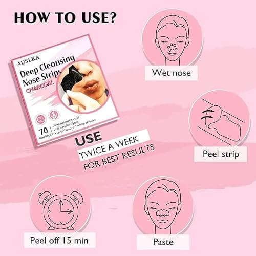 AUSLKA Blackhead Pore Strips,(70 Counts) Blackhead Remover-Deep Cleansing Charcoal Strips - Black Head Nose Strips -Black Head Remover thumbnail 2