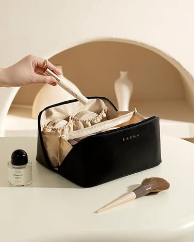 EACHY Travel Makeup Bag,Large Capacity Cosmetic Bags for Women,Waterproof Portable Pouch Open Flat Toiletry Bag Pattern Makeup Bag thumbnail 7