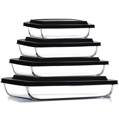 Nestl 8pc Glass Baking Dishes for Oven, Glass Food Storage Containers with Lids, Leakproof Casserole Dishes for Oven with Lid, Cooking, Microwave Oven Freezer Safe Bakeware, 9x13 Lasagna Pan Black - Image 1