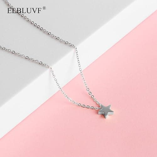 ELBLUVF Stainless Steel 18K Gold Rose Gold Plated Women Minimalist Crescent Moon and Star Dainty Pendant Necklace Choose Colors thumbnail 3