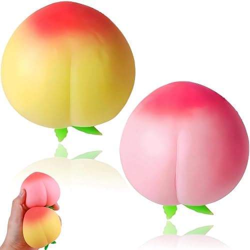 2 PCS Peach Squishys, Squeezy Squishy Peach Toys for Squeeze Luck | Squeezy peach squishy for pink & yellow, peach squeezy moderate size, squeeze peach for fruit squishy for relieve anxiety. - Image 1