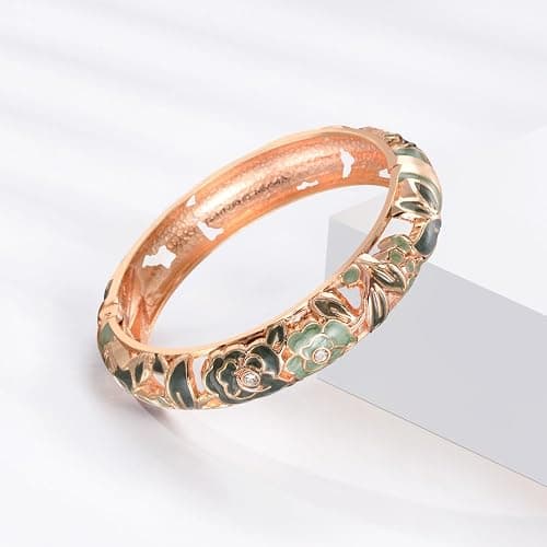 UJOY Womens Multi-Colors Cloisonne Bracelet Plated Flower Hollowed Enameled Hinged Cuff Bangles Jewelry Gift 88A10 thumbnail 6