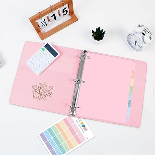 SKYDUE 1 Inch 3 Ring Binder with 8 Tab Dividers & 24 Labels, Pastel Binder Organizer for Letter Size Paper, Aesthetic School Binder for Notes, Documents, Office & Home Organization, Pink thumbnail 8