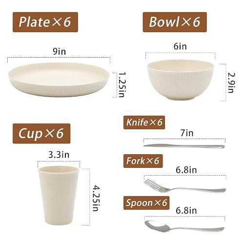 36pcs Reusable Wheat Straw Dinnerware Sets,Unbreakable Dinnerware Cups Plates and Bowls Sets,Durable Kitchenware Dishes Set for Home, Office, Travel,Picnic thumbnail 3