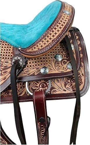 Rust Armour Premium Western Leather Horse Saddle with Comfortable Durable Padded Seat, Hand Tooled Floral Carved Cowboy Saddle, Luxury Equestrian Tack - 13" to 17" thumbnail 4