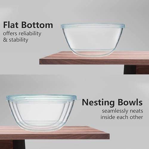 WhiteRhino Glass Mixing Bowls Glass Bowls with Lids Set(4.5QT,2.7QT, 1.1QT),Large Salad Bowls,glass mixing bowl Space-Saving Nesting Storage bowls for Cooking,Baking,Prepping,Dishwasher Safe thumbnail 7