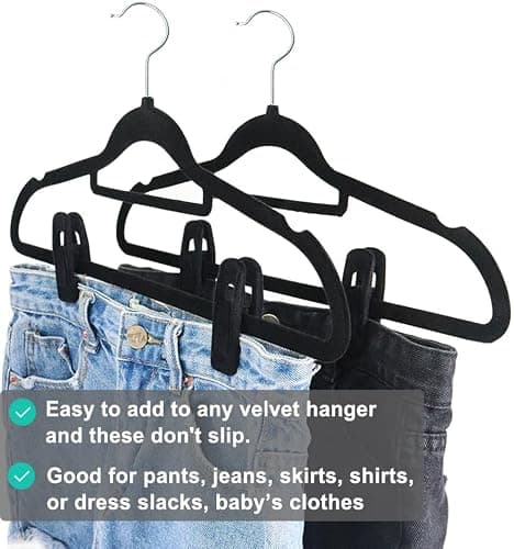 TOFIIGREM Black Velvet Hangers Clips 20 PCS, Non-Slip Velvet Clips for Suit Pant Skirt Hanger, Strong Finger Clips Perfect for Thin Flocking Hangers - 20pc - Black thumbnail 5