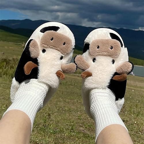 XIXITIAO Slippers For Women,Cow Slippers,Womens Fuzzy Slippers,Cute Animal Cartoon Fluffy Plush House Slippers For Women Men Indoor thumbnail 6