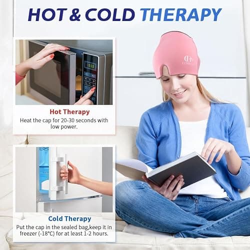 Migraine Relief Cap, Soothing Headache Ice Face Mask Products, Hot and Cold Therapy, Migraine Headache Relief Cap for Migraine, Sinus, Puffy Eyes, Tension, Stress and Hangover(Pink) thumbnail 4