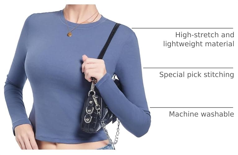 Abonlen Long Sleeve Shirts for Women Crewneck Basic Tees T Shirts Fitted Crop Tops Y2k Going Out Tops thumbnail 4