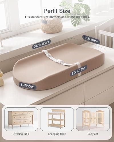 YACODAVO Baby Changing Pad with Vegan Leather Cover, Waterproof & Wipeable Changing Pad for Toddler, Flat Foam Travel Diaper Changing Pad for Dresser and Table, Brown thumbnail 6