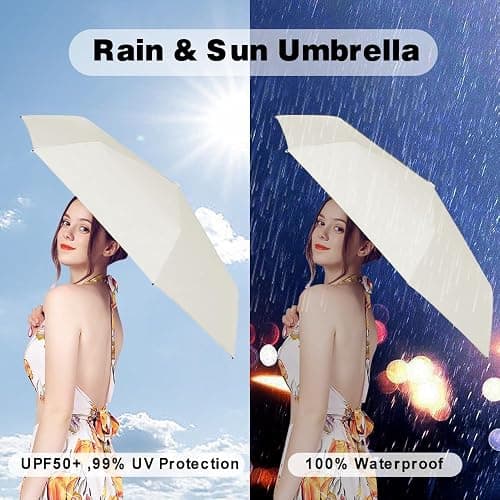 ESUFEIR Mini Travel Sun Umbrella for Purse With Case,Small Compact UV Umbrella Protection Sun,Lightweight Portable Parasol Windproof for Women Men Kids (White) thumbnail 3