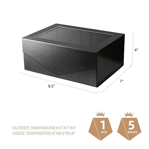PACKQUEEN Black Gift Box with Lid and Window, 9x6.5x3.8 Inches, Clear Gift Box for Present Contains Ribbon, Card, Groomsman Proposal Box thumbnail 6
