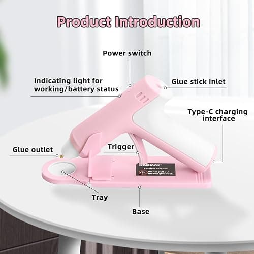 DOMINOX 4V Cordless Hot Glue Gun with 20 Glue Sticks, 25s Fast Preheating, 2000mAh Type-C Rechargeable, Smart-Power-Off, for Art, Craft, DIY, Home Repairs, Pink thumbnail 7