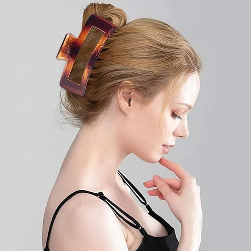 4 Pack Extra Large Hair Claw for Women, 5'' Strong Hold Bright Clamps for Thick and Long Hair, 90's Non-slip Square Jaw Clips for Curly Hair, thumbnail 3