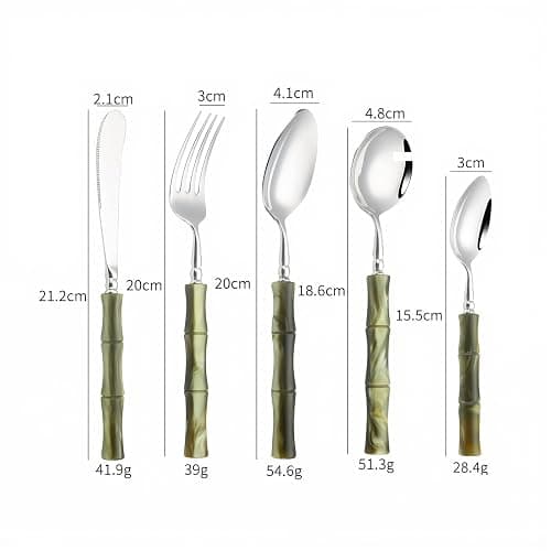 50 Piece Silverware Set Service for 10,Premium Bamboo Acrylic Handle Flatware Set Home Include Fork Knife Spoon Set Package for Christmas and Thanksgiving（Green） thumbnail 3