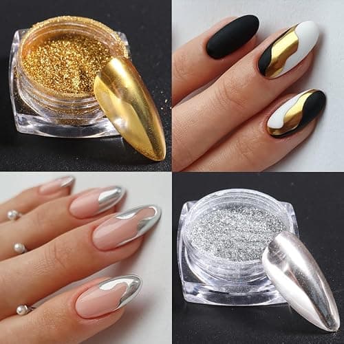 Metallic Mirror Chrome Nail Powder Set, 23 Colors Magic Mirror Y2K Gold Silver Decorations Rubbing Nail Art Glitter Pigment Flakes Manicure Accessories (23pcs Chrome Powder) thumbnail 4