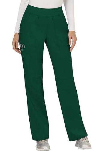 Cherokee Women Scrub Pant with Straight Leg Pull-on Pant Medical Bottom with 4 Pocket & 2-Way Stretch Fabric - WW110 - X-Small Tall - Hunter Green - Image 1