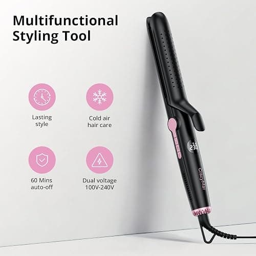 CrazyMar 2 in 1 Hair Straightener and Curler, Professional Straightener with 9 Adjustable Temp&360° Cool Airflow&Auto Shut-Off&Anti-Scald Shell&Digital Display&Dual Voltage&Ionic for Short&Long Hair thumbnail 10