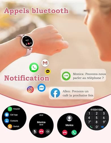 Montre Connectée Femme Ronde Petite Montre Podometre Smartwatch avec Appel Bluetooth Cardiofrequencemetre Oxymetre Chronometre pour Android iOS Montre Sport pour Running Course à Pied Etanche IP68 thumbnail 2
